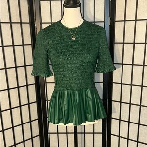 Zara Emerald Smocked Peplum Blouse
